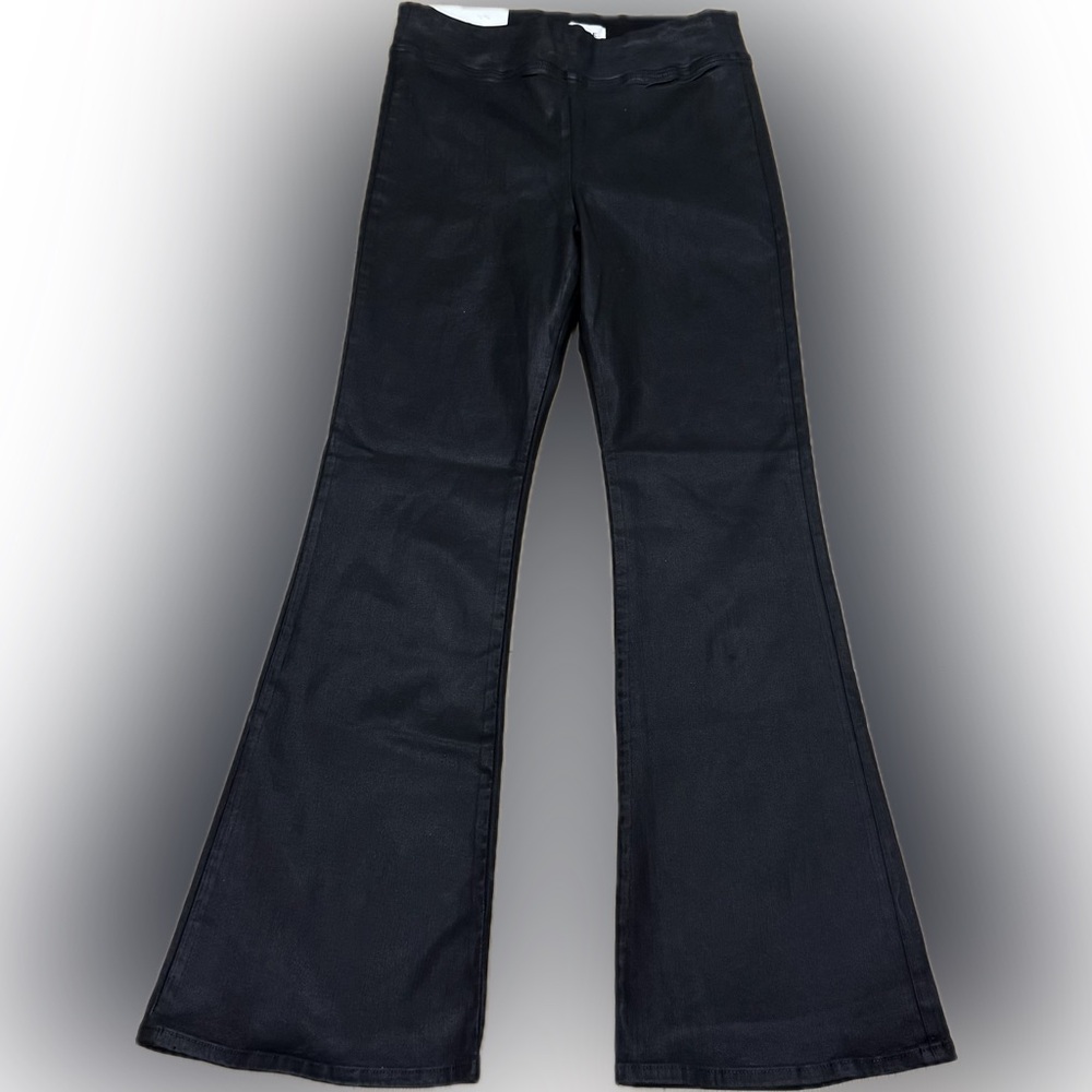 FRAME Jetset High-Rise Flare Coated Black Pull-On Jeans Size 2